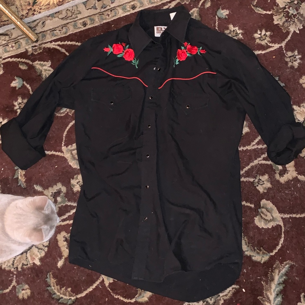 Western-Style Button up Shirt with Rose Embroidery🤠